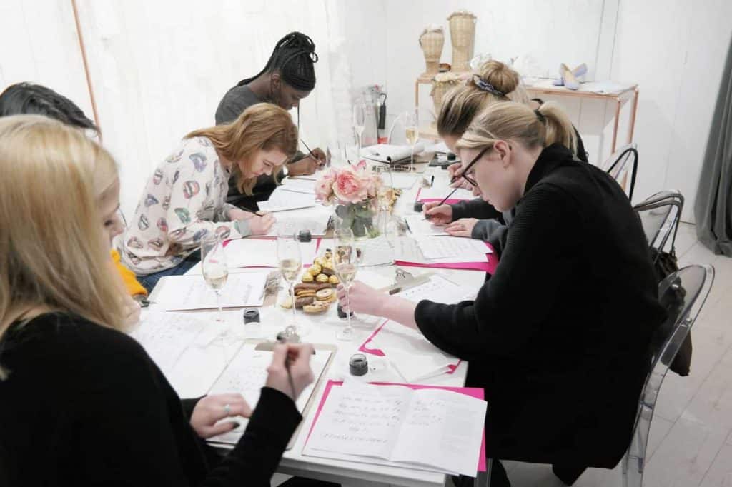 Calligraphy hen party workshop group