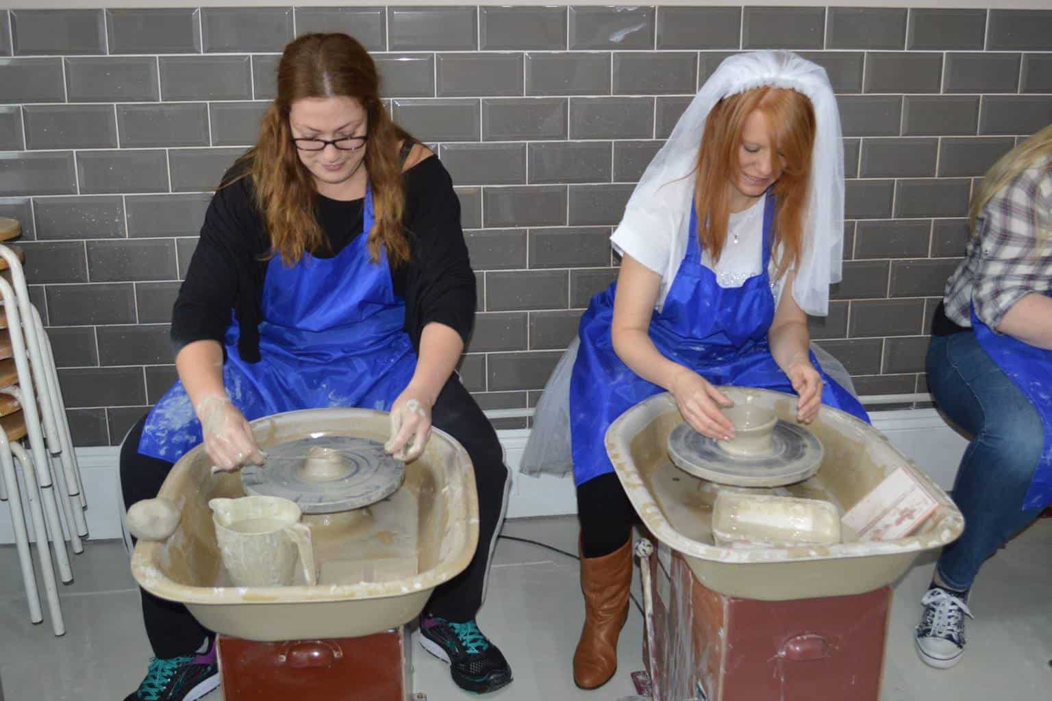 bride at hen party pottery class in the Cotswolds