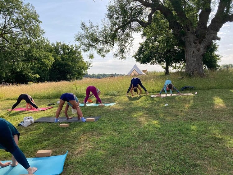 yoga hen party at a glamping site in the Cotswolds